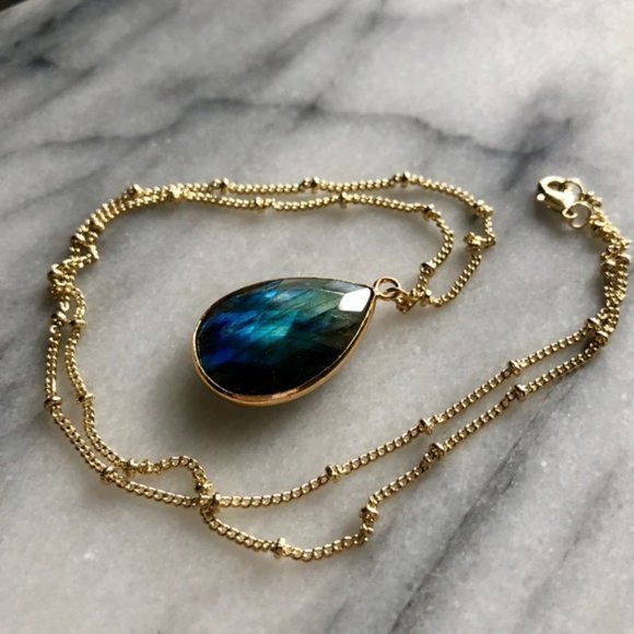 Restocked Labradorite Nebula 14k Gp Boho Necklace GreenBlue Gemstone Handmade 33$